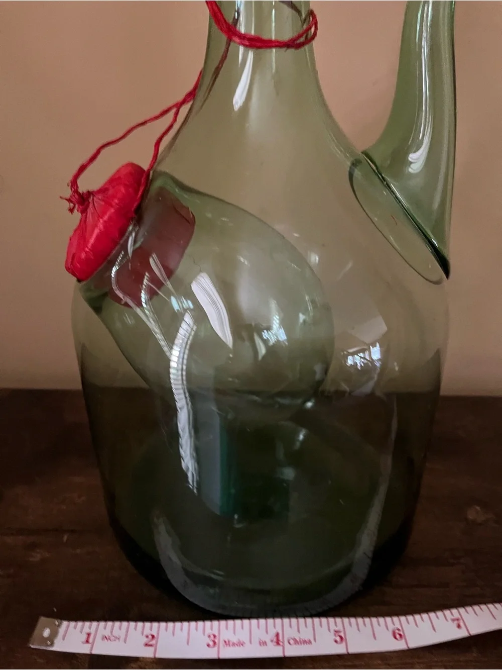 Green Glass Decorative Cruet with Red Accents
